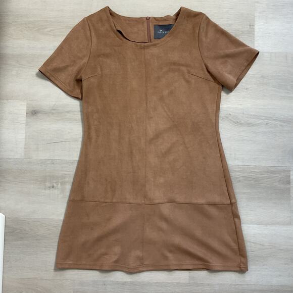 Paper Crane Womens Brown Faux Suede Mini Dress Large Brown OT30114A - Picture 1 of 9